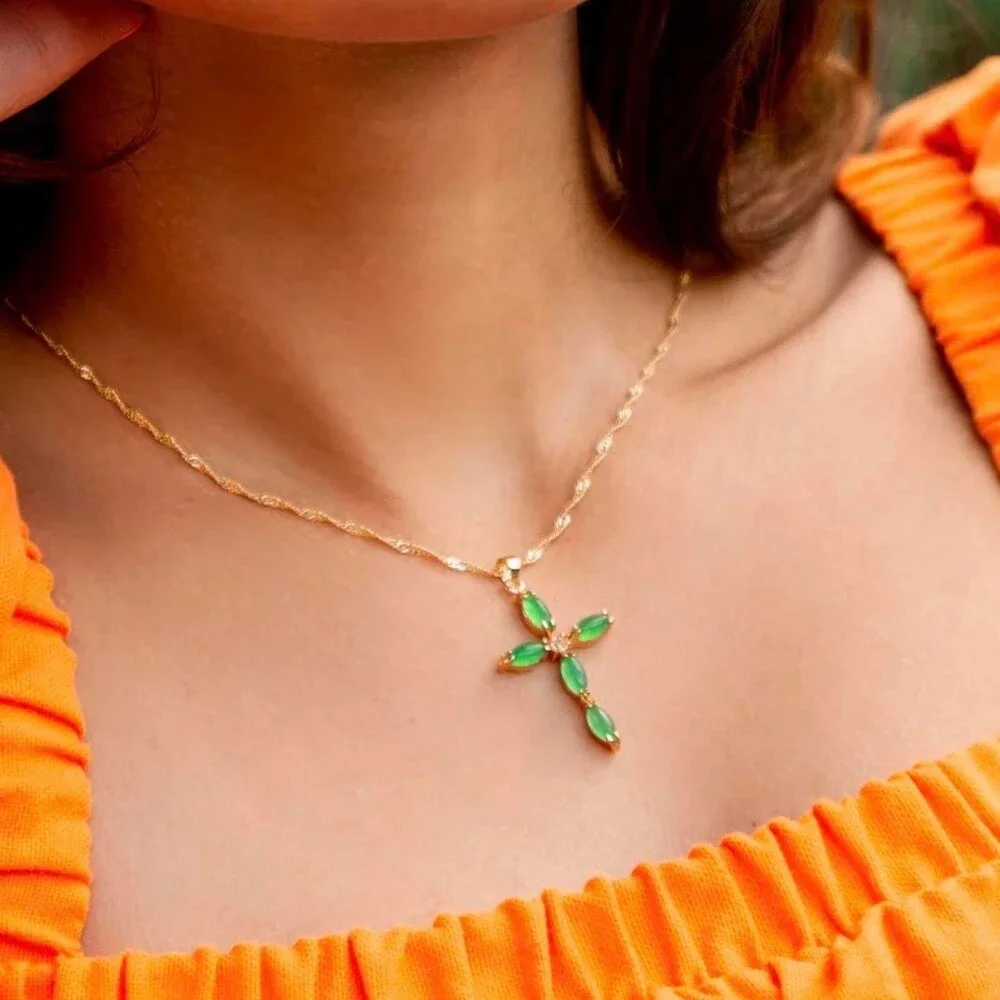 Jade Cross Necklace Emerald Crossnecklace 147 B